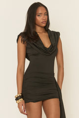 Black Draped Plunge Mini Dress - Shona