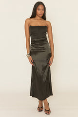 Black Corset Draped Satin Maxi Dress - Jaimee