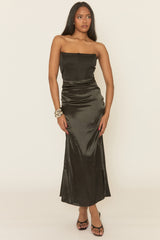 Black Corset Draped Satin Maxi Dress - Jaimee