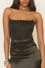 Black Corset Draped Satin Maxi Dress - Jaimee