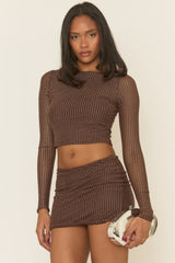 Chocolate Brown Hotfix Top and Skirt Co-ord Set - Marella
