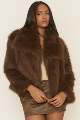 Brown Collared Faux Fur Coat - Elenita