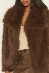 Brown Collared Faux Fur Coat - Elenita