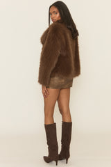Brown Collared Faux Fur Coat - Elenita