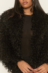 Black Shaggy Faux Fur Coat - Devne