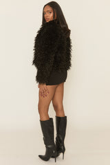 Black Shaggy Faux Fur Coat - Devne