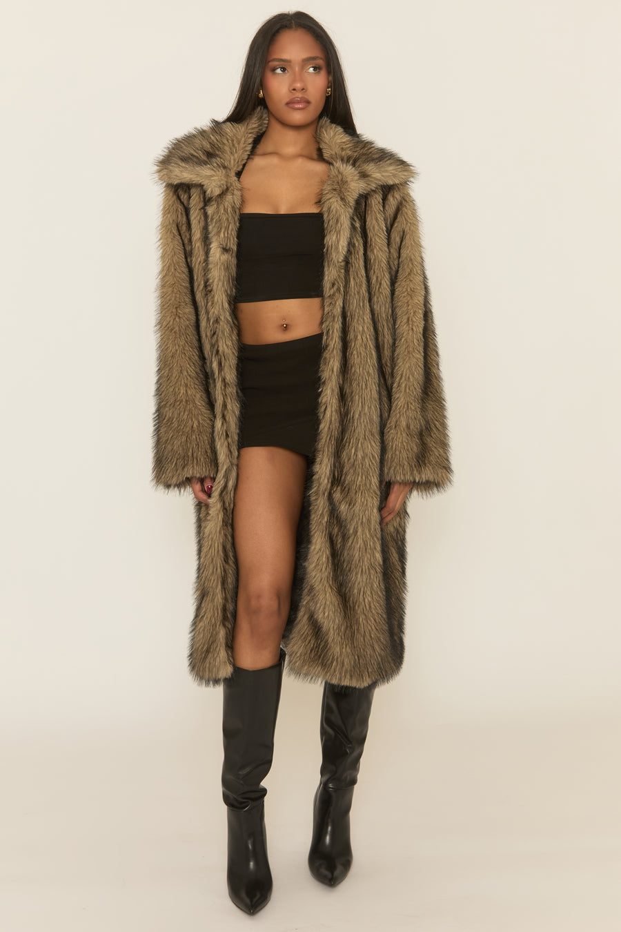 Brown Long Faux Fur Coat - Elisha