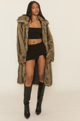 Brown Long Faux Fur Coat - Elisha