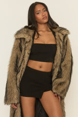 Brown Long Faux Fur Coat - Elisha