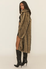 Brown Long Faux Fur Coat - Elisha