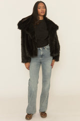 Black Collared Faux Fur Coat - Elenita