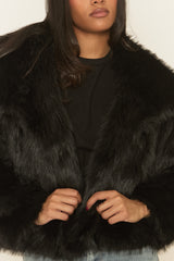 Black Collared Faux Fur Coat - Elenita