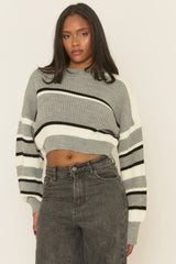 Grey Stripe Cropped Knit Jumper - Isobella