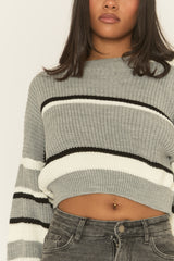 Grey Stripe Cropped Knit Jumper - Isobella