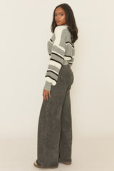 Grey Stripe Cropped Knit Jumper - Isobella