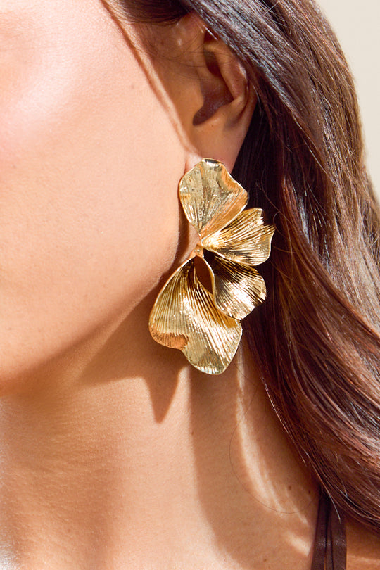 Gold Statement Flower Earrings - Bella