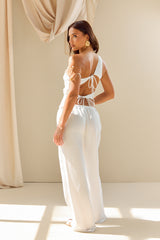 White Linen-Look Asymmetric Top And Wide Leg Trouser Co-ord Set - Allison