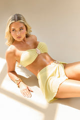 Yellow Crinkle Gold Trim Bikini And Skirt 3 Piece - Cassandra