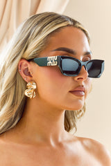 Black Cat Eye Frame Side Logo Sunglasses - Frances