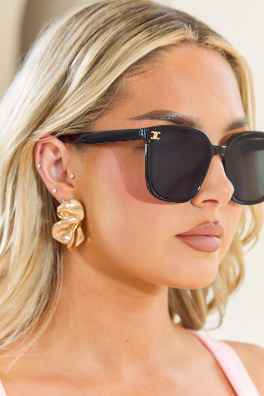 Black Oversized Logo Detail Sunglasses - Gwen