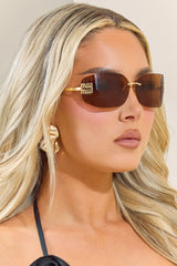 Gold Frameless Brown Tinted Lense Sunglasses - Gigi