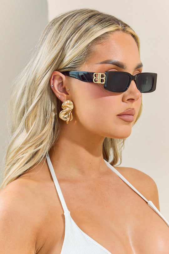 Black Rectangle Frame Side Logo Sunglasses - Gillian