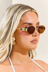 Gold Oval Frame Brown Tinted Lense Sunglasses - Gloria