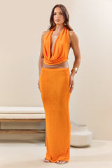 Orange Plunge Halter Top and Maxi Skirt Co-ord Set - Aaliyah