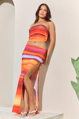 Orange Bandeau Top and Maxi Skirt Co-ord Set - Flynn