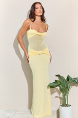 Butter Yellow Twist Front Mesh Mix Maxi Dress - Lanna