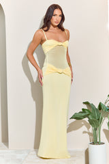 Butter Yellow Twist Front Mesh Mix Maxi Dress - Lanna