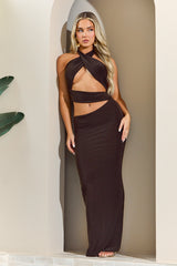 Chocolate Cut Out Halter Maxi Dress - Patrizia