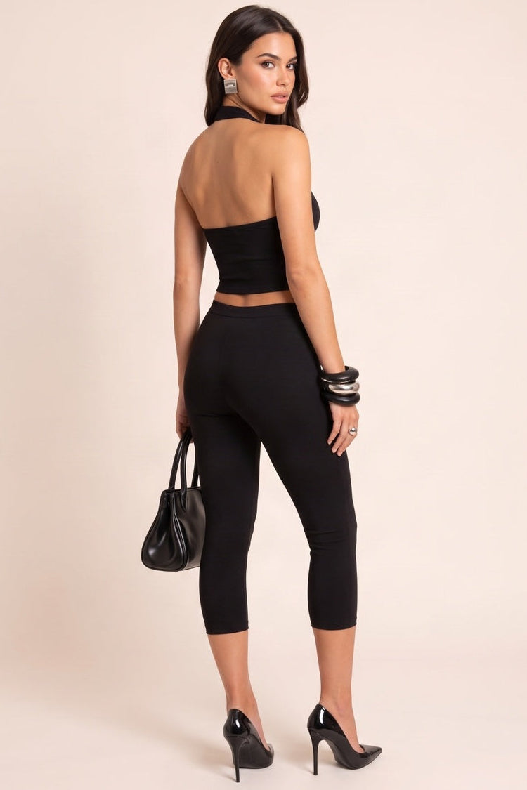 Black Bengaline Halter Neck Top And Capri Co-ord Set - Andromeda