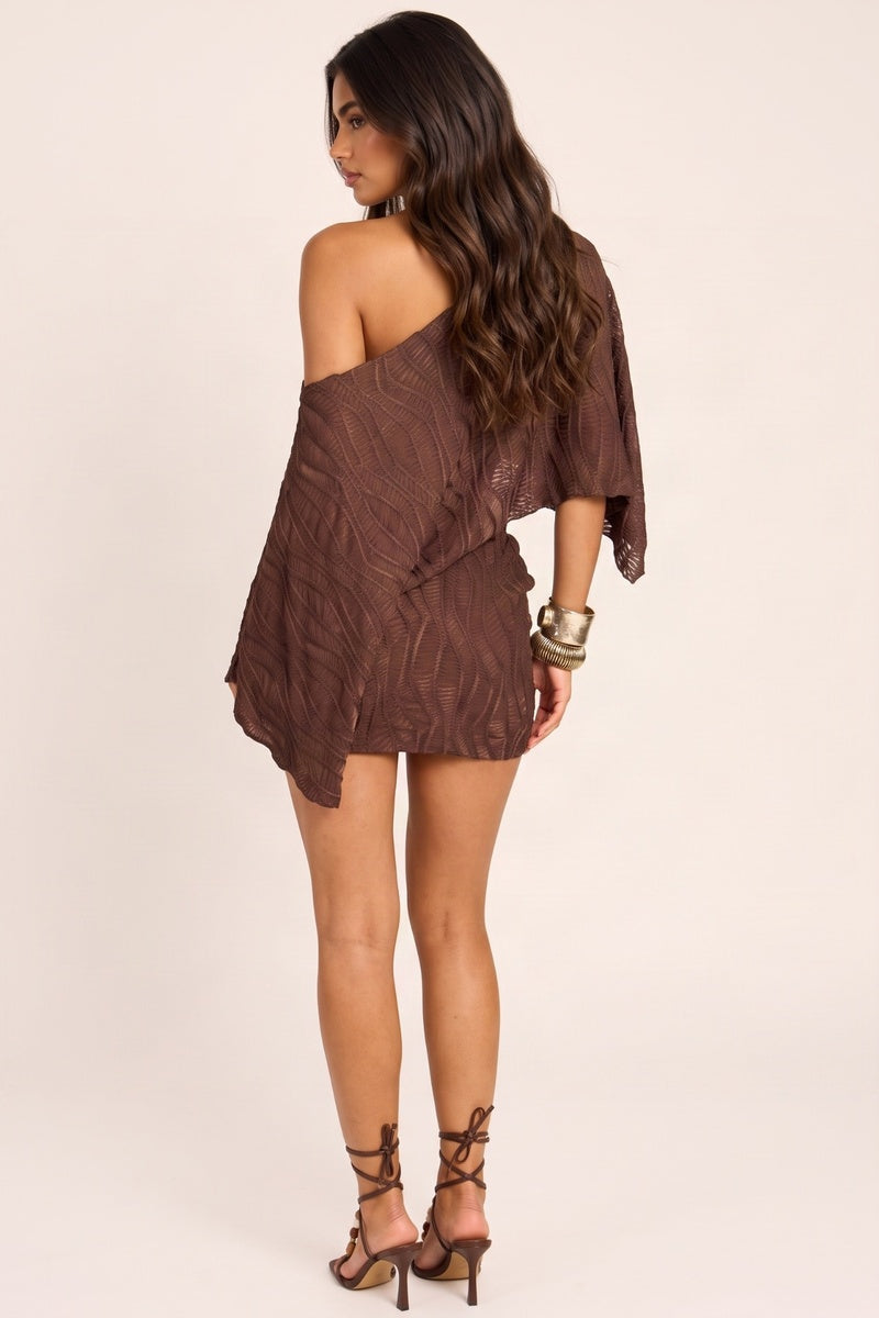 Chocolate Textured Shawl and Skirt Co-ord Set - Bimbola