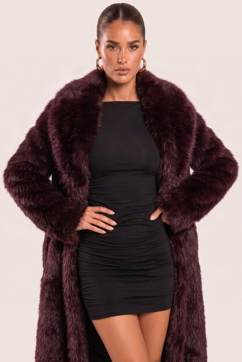 Plum Premium Faux Fur Long Coat - Greeta