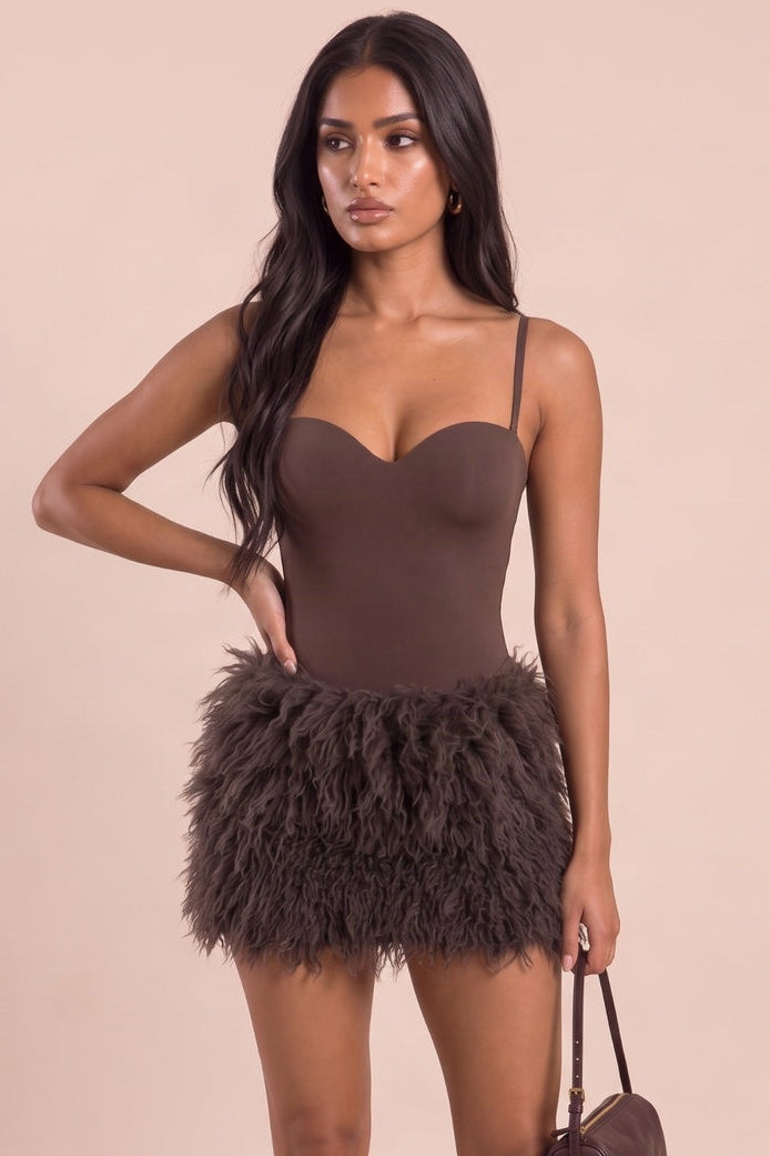 Chocolate Fluffy Mini Skirt - Karma