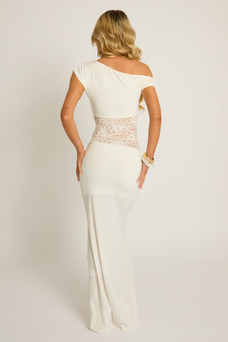 White Lace Asymmetric Maxi Dress - Nessa