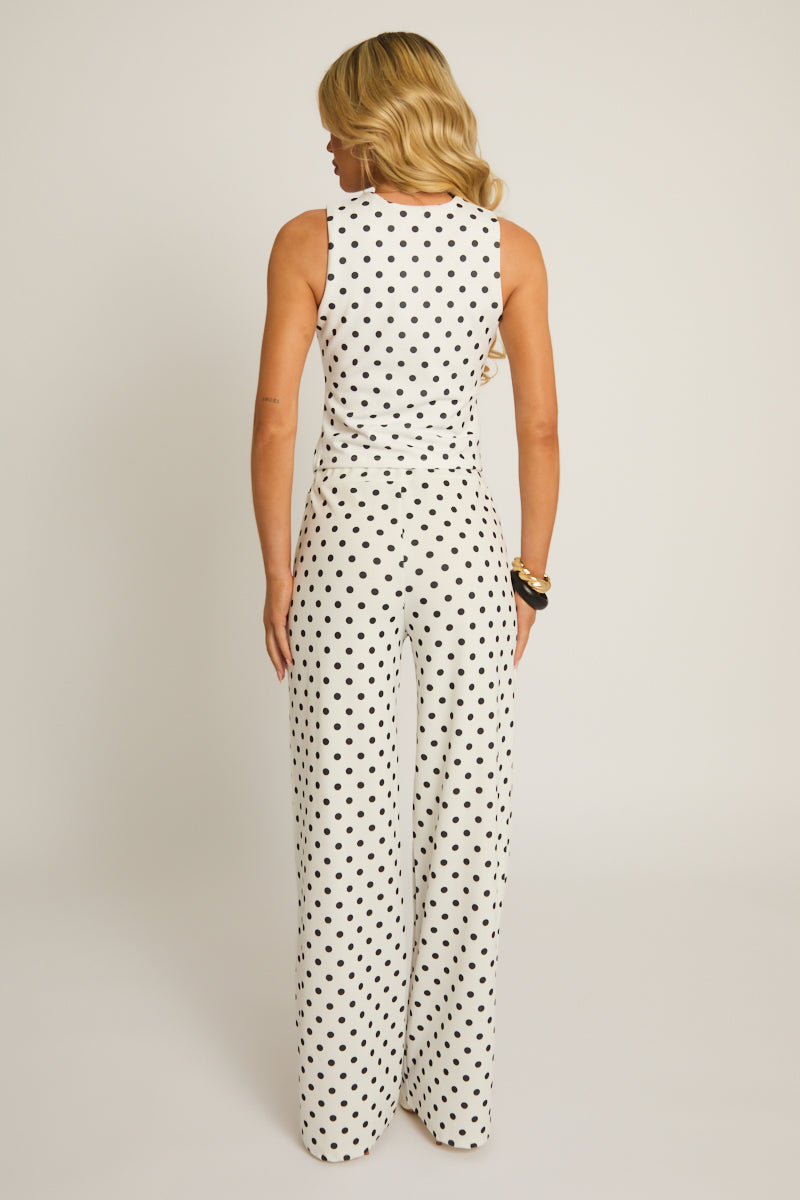 White Polka Dot Tailored Waistcoat and Trousers Co-ord Set - Eliza