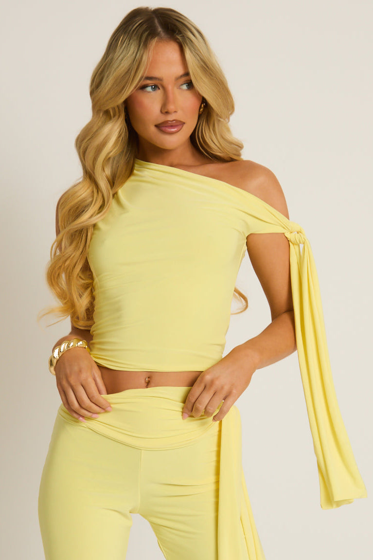 Yellow Tie Shoulder Top and Capri Pants Co-ord Set - Genna