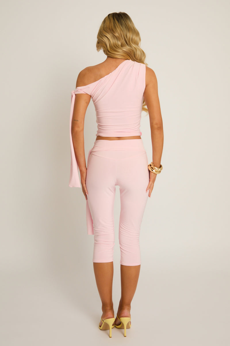 Pink Tie Shoulder Top and Capri Pants Co-ord Set - Genna