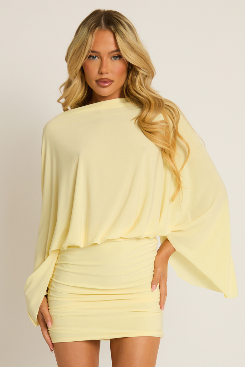 Butter Yellow Asymmetric Batwing Mini Dress - Neema