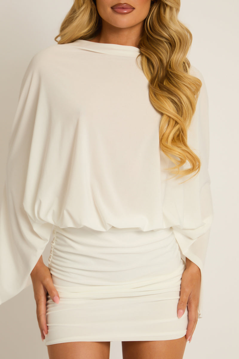 White Asymmetric Batwing Mini Dress - Neema
