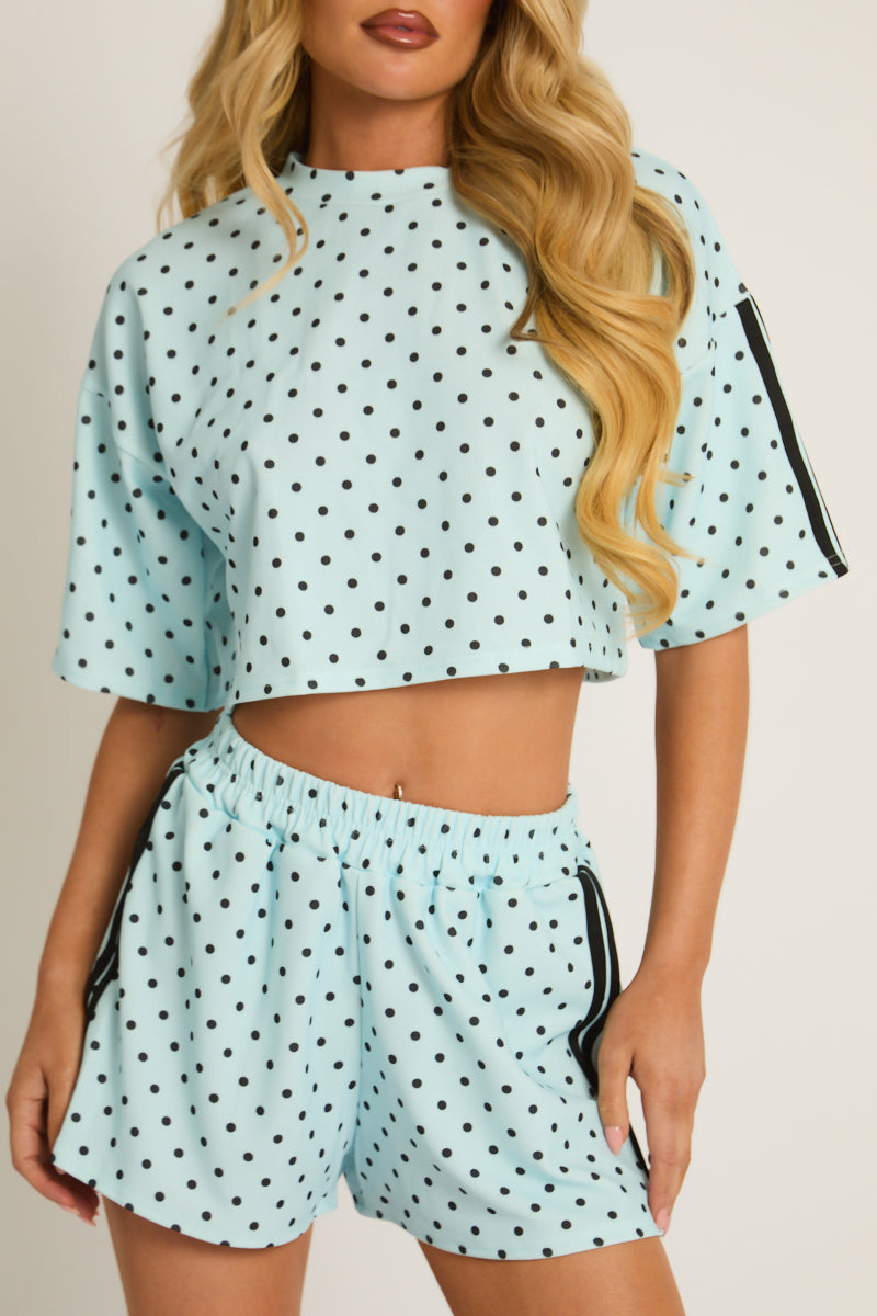 Blue Polka Dot Side Stripe Co-ord Set - Mally