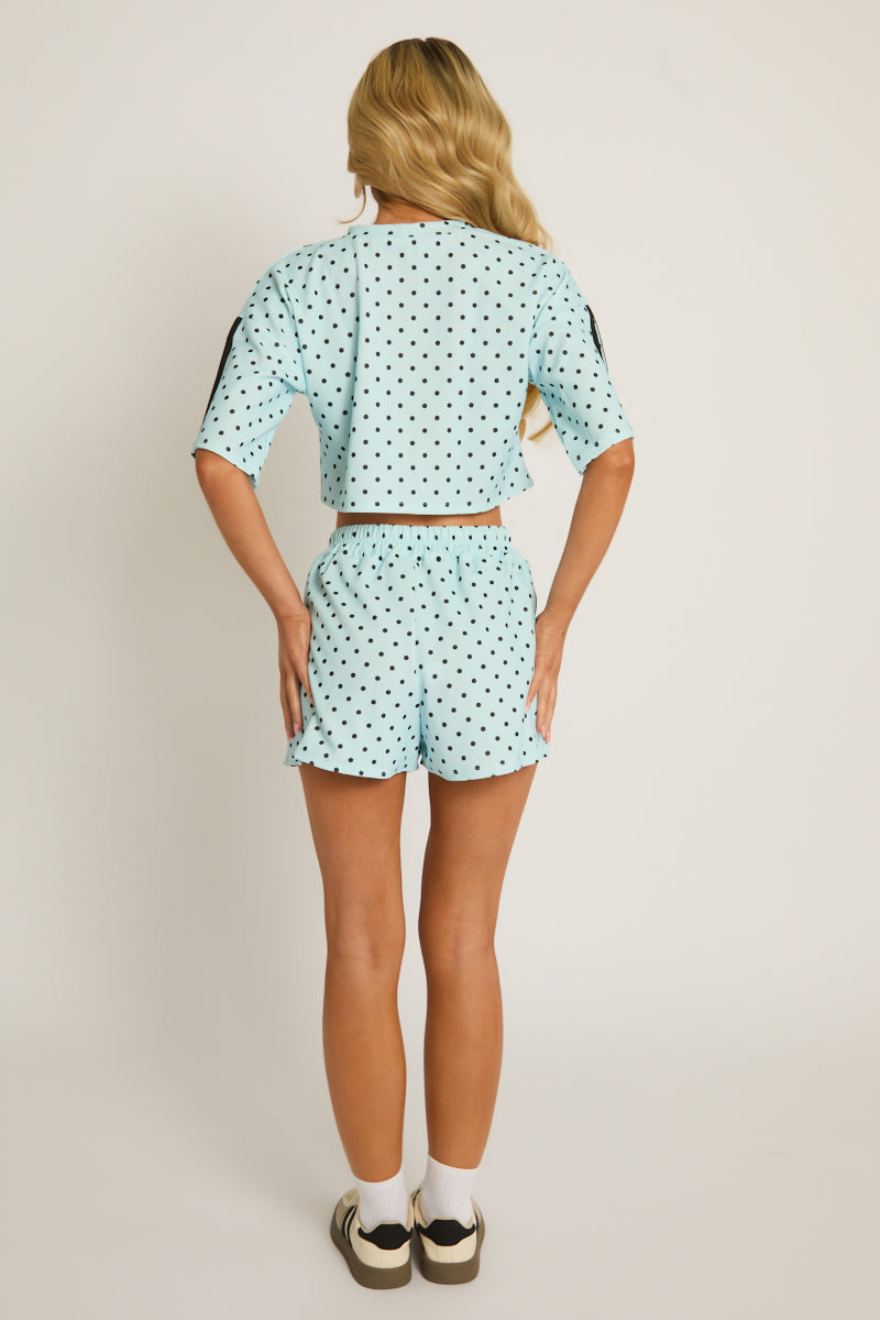 Blue Polka Dot Side Stripe Co-ord Set - Mally