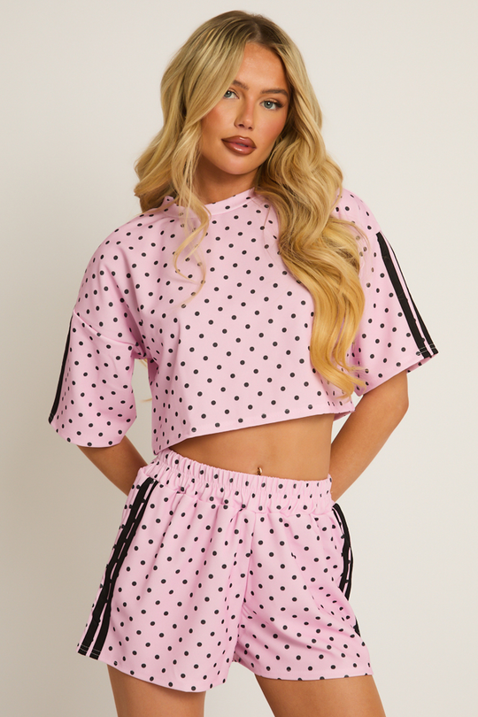Pink Polka Dot Side Stripe Co-ord Set - Mally