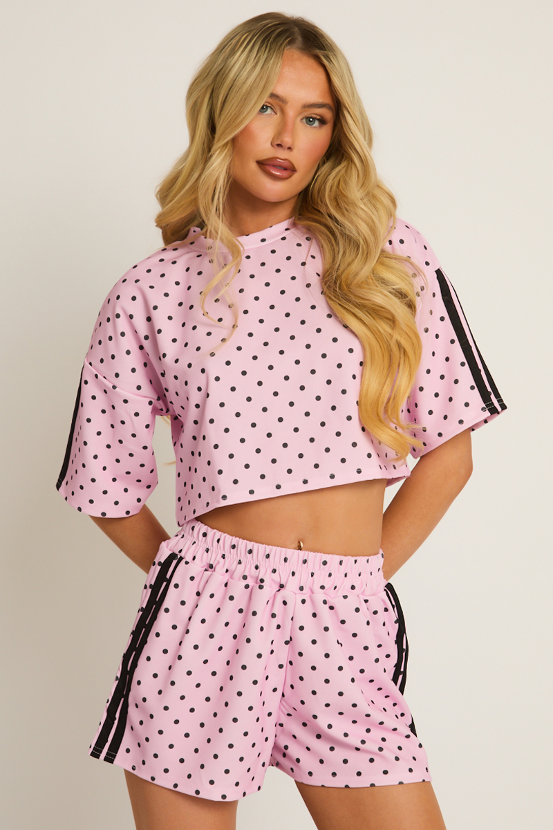 Pink Polka Dot Side Stripe Co-ord Set - Mally