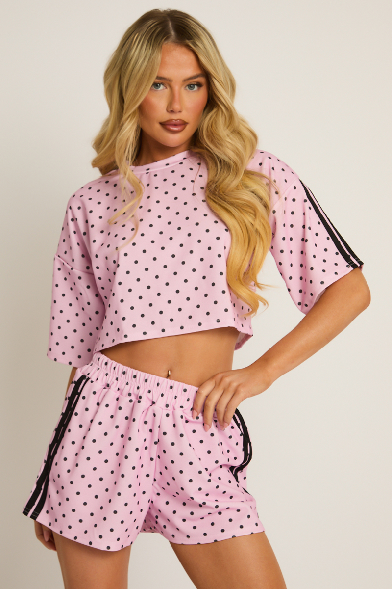 Pink Polka Dot Side Stripe Co-ord Set - Mally