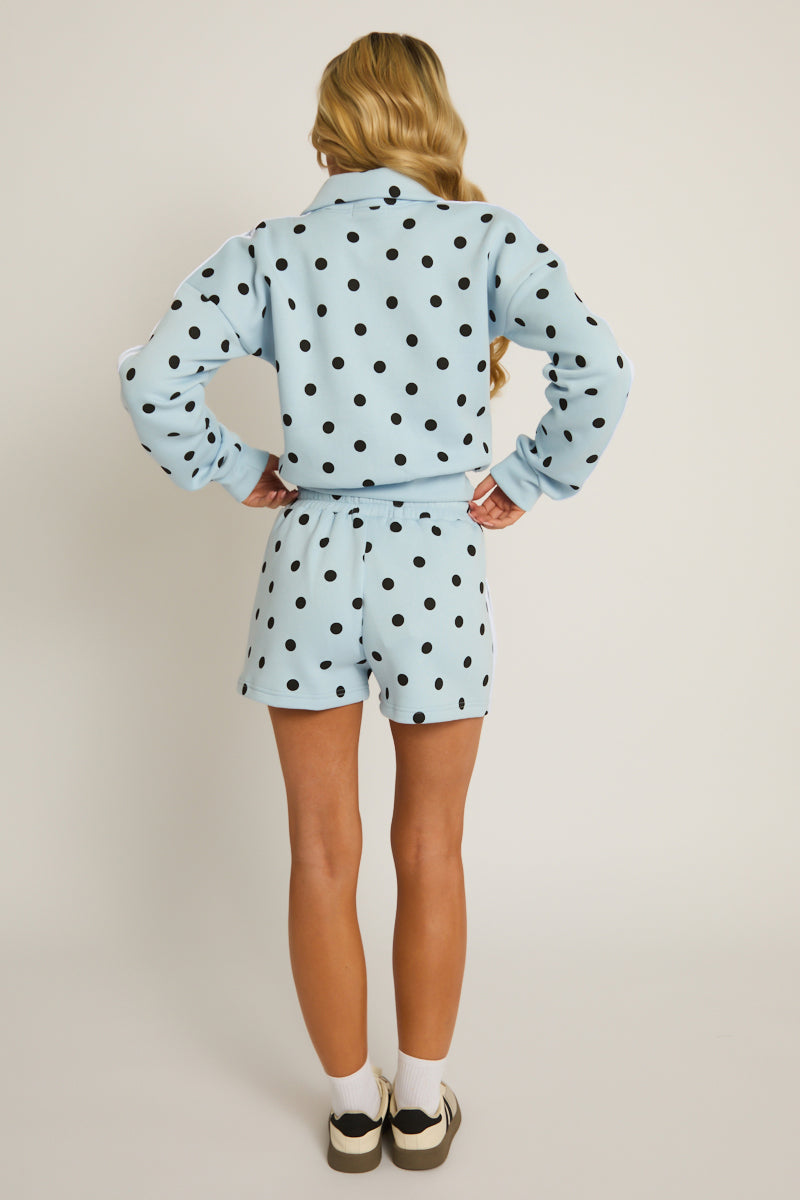 Blue Polka Dot Zip Through Jacket and Shorts Co-ord Set - Kayla