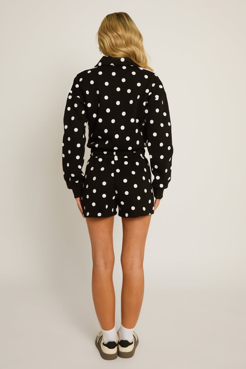 Black Polka Dot Zip Through Jacket and Shorts Co-ord Set - Kayla