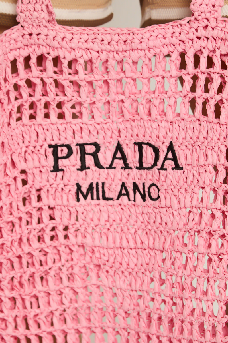Pink Logo Detail Raffia Tote Bag - Shaya